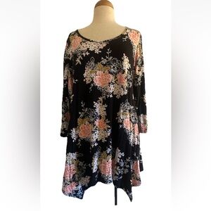 LARACE Black Top with Pink and Gold Floral Design